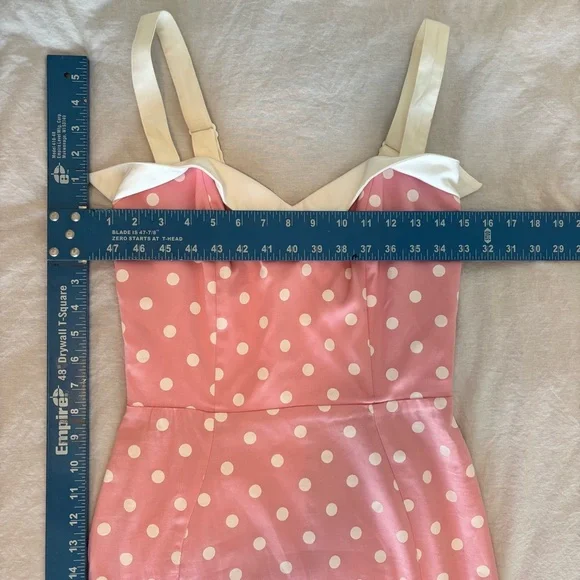 Pinup Girl Deadly Dames Wiggle Dress Pink White Polka Dot Retro Rockabilly Belt - Picture 3 of 16